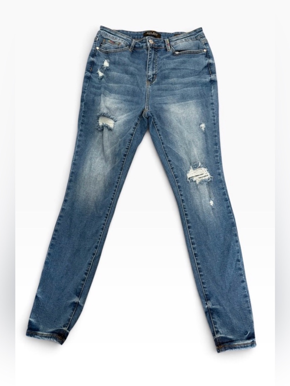 Judy Blue Skinny Jeans Medium Wash Size 13/31R Patterned Stitching